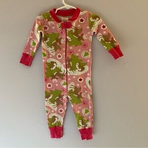 Hanna Andersson Reindeer and Tree Pink Zipper PJs Sz 70/9-18m